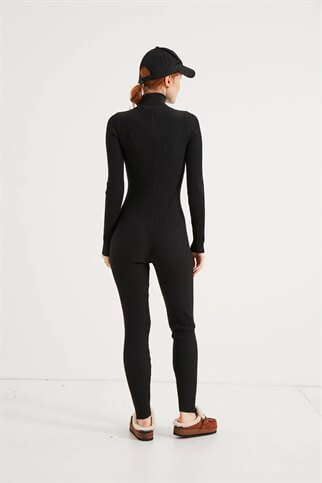 Black Zipper Corduroy Jumpsuit