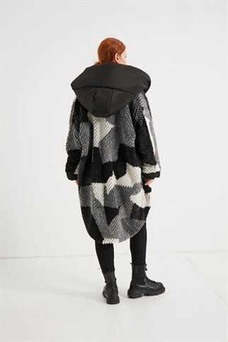 Black Wide Hooded Plush Coat